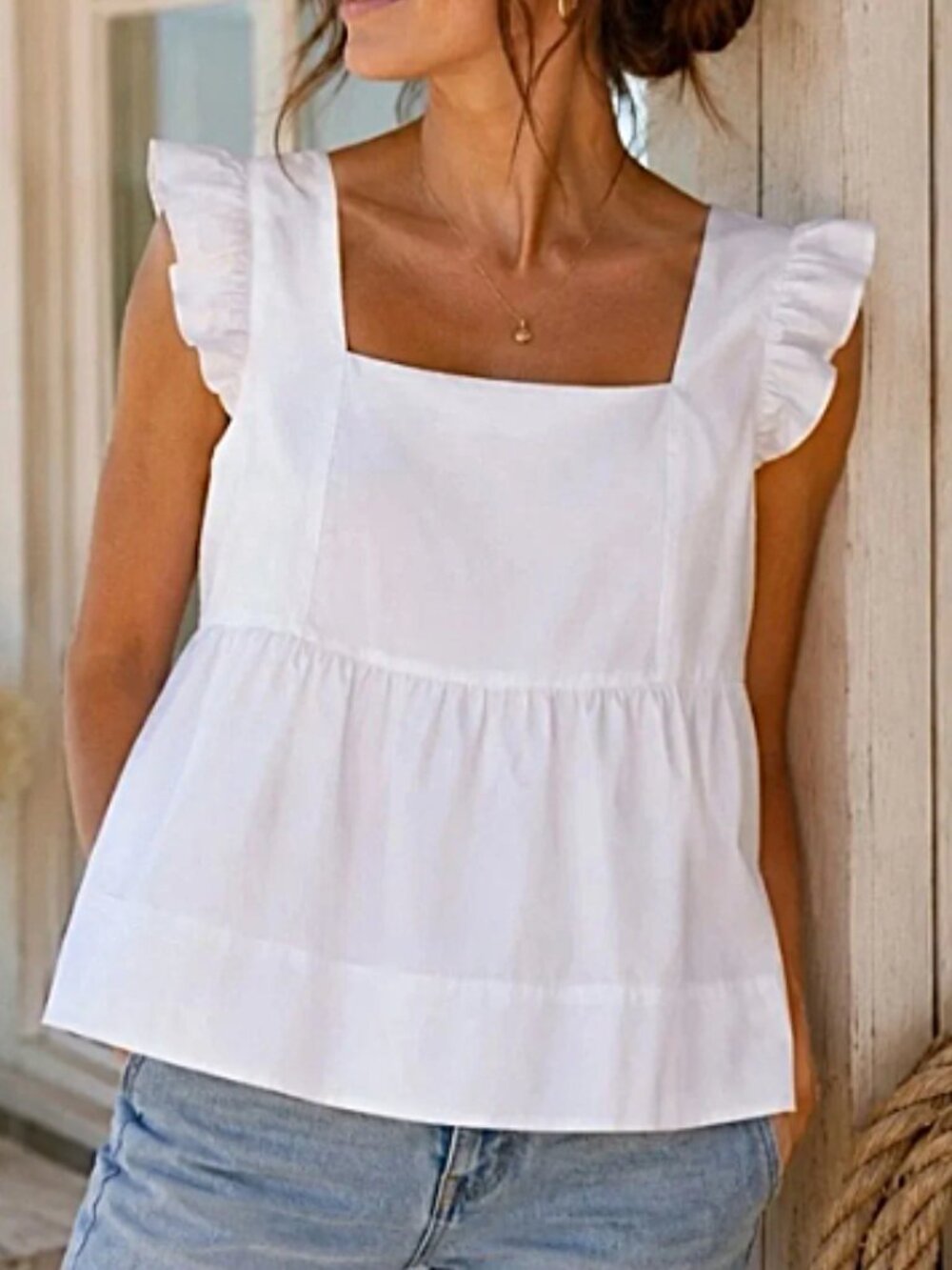 LILLY PULITZER Tiana Short Ruffle Sleeve Babydoll White Cotton Top--NWT--10